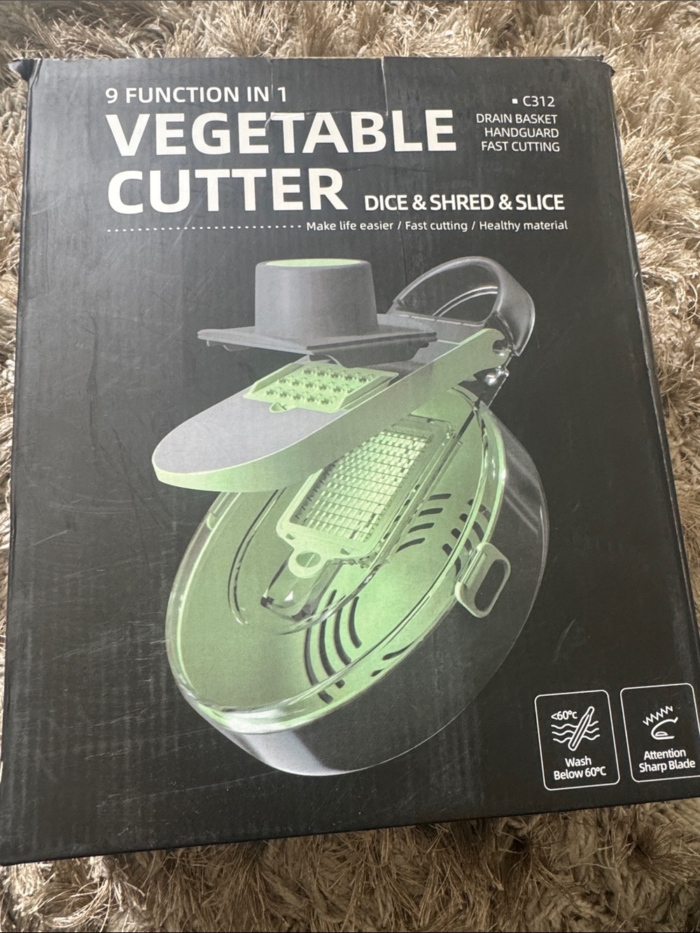 9-Function Vegetable Cutter with Drain Basket & Handguard New The Box Ali Damage